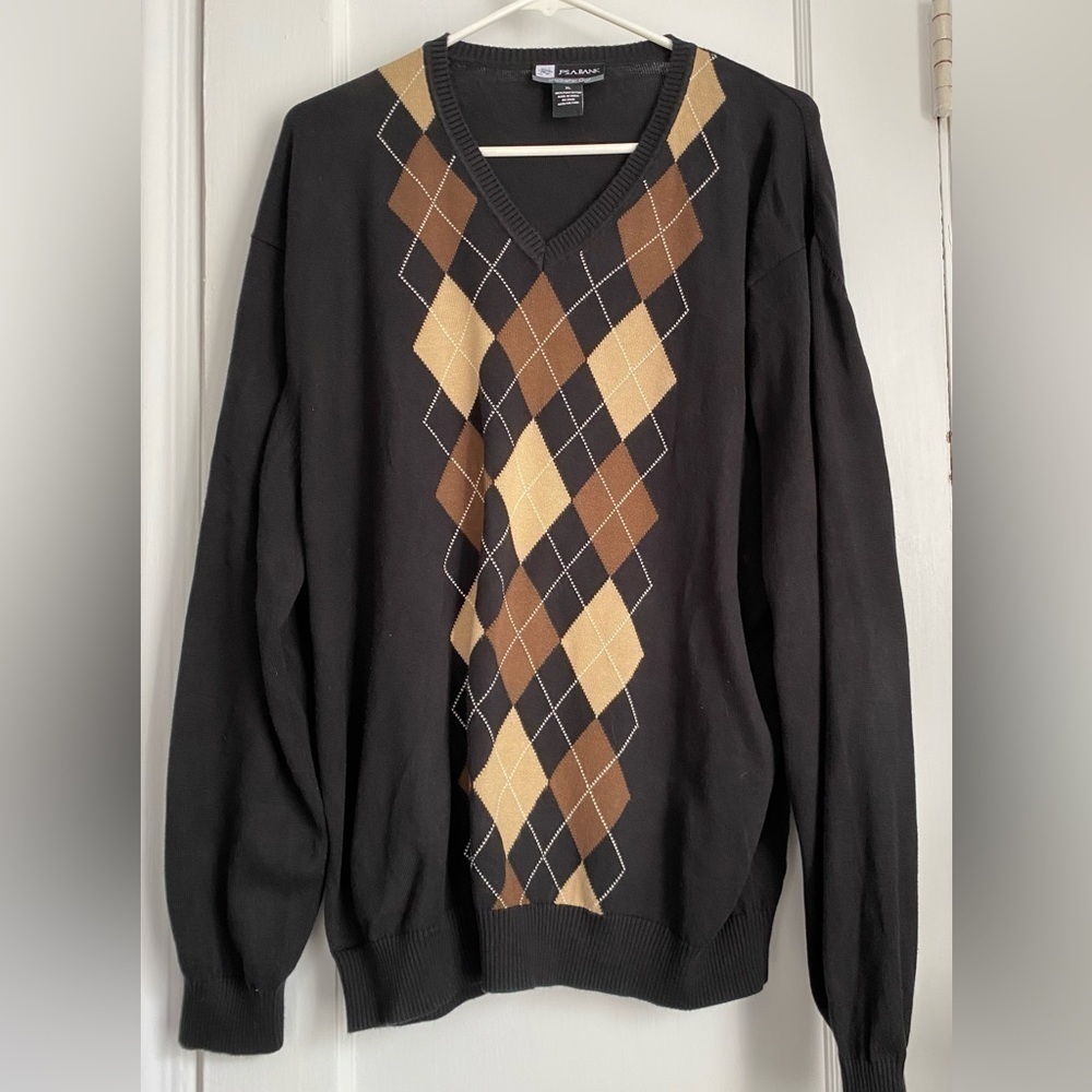 J.o.S . Bank Argyle V-Neck Pima Cotton Sweater, Size: XL